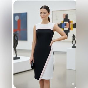 Tommy Hilfiger Black, White, and Pink Midi Dress